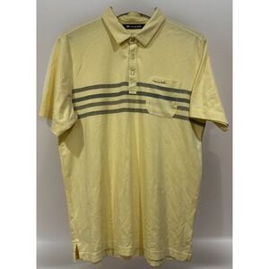 Travis Mathew Polo Shirt Men Large Yellow Striped Short Sleeve Golf Pima Stretch